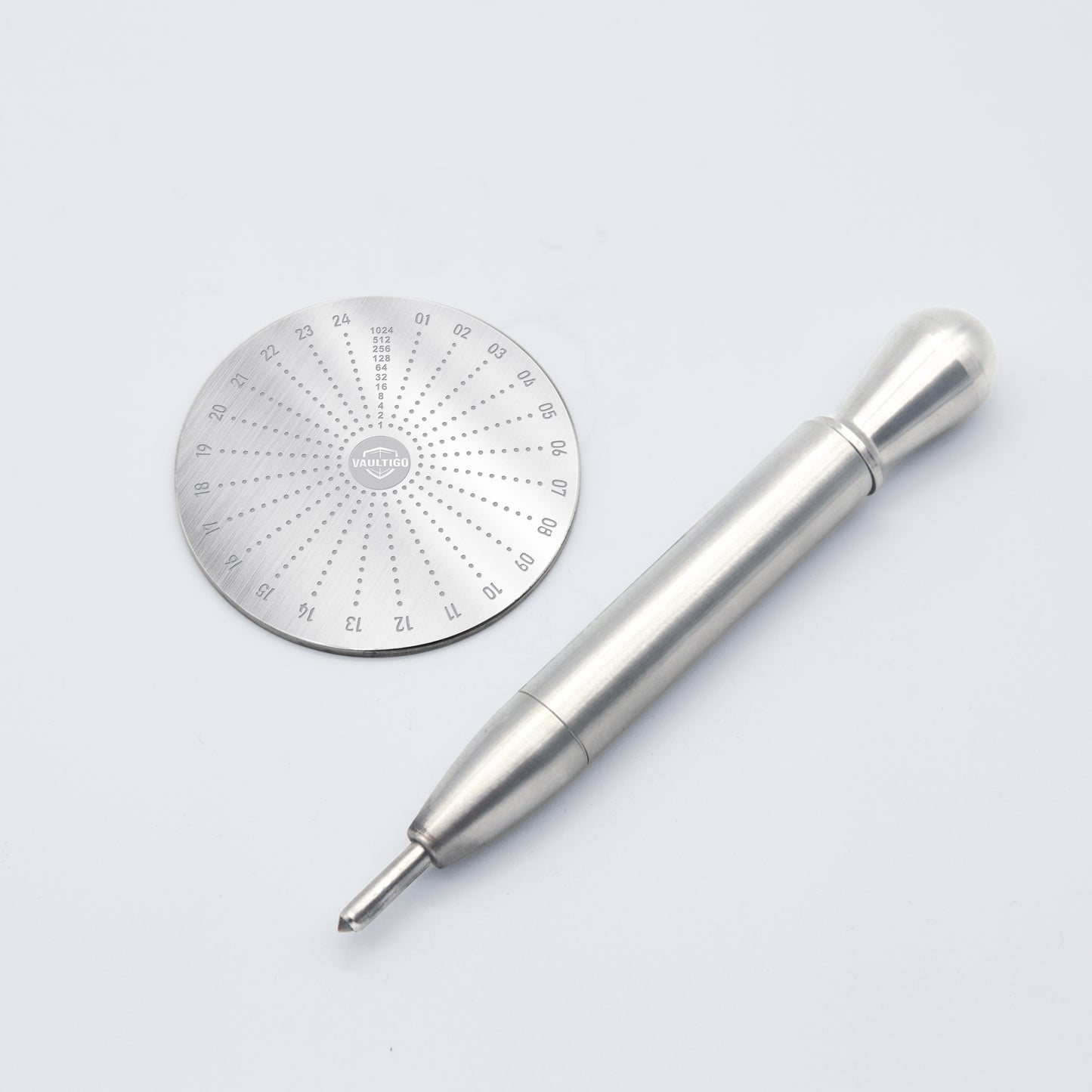 Vaultigo Stainless Steel Round Mnemonic Plate with Dotting Tool - Complete Seed Phrase Backup Kit