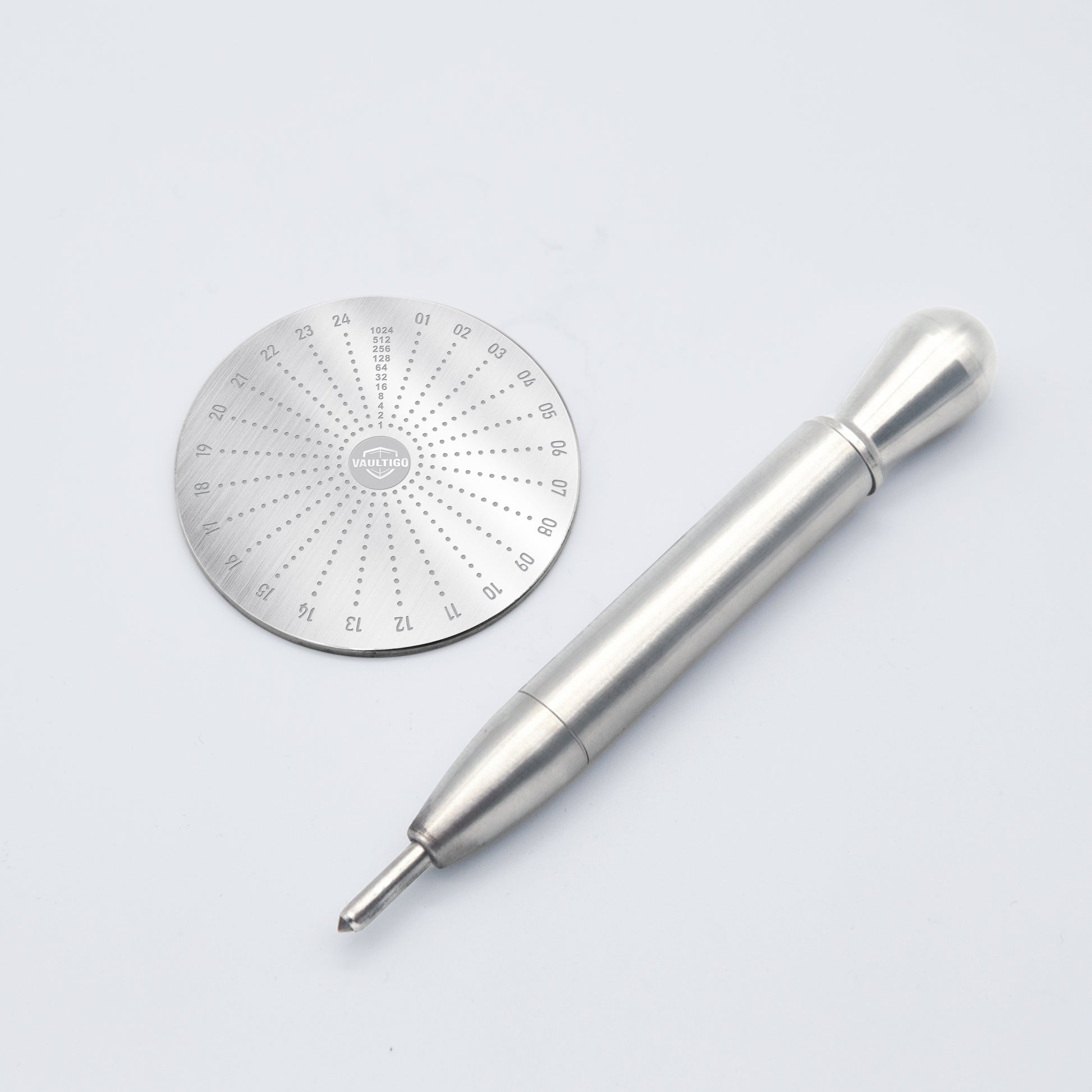 Vaultigo Stainless Steel Round Mnemonic Plate with Dotting Tool - Complete Seed Phrase Backup Kit